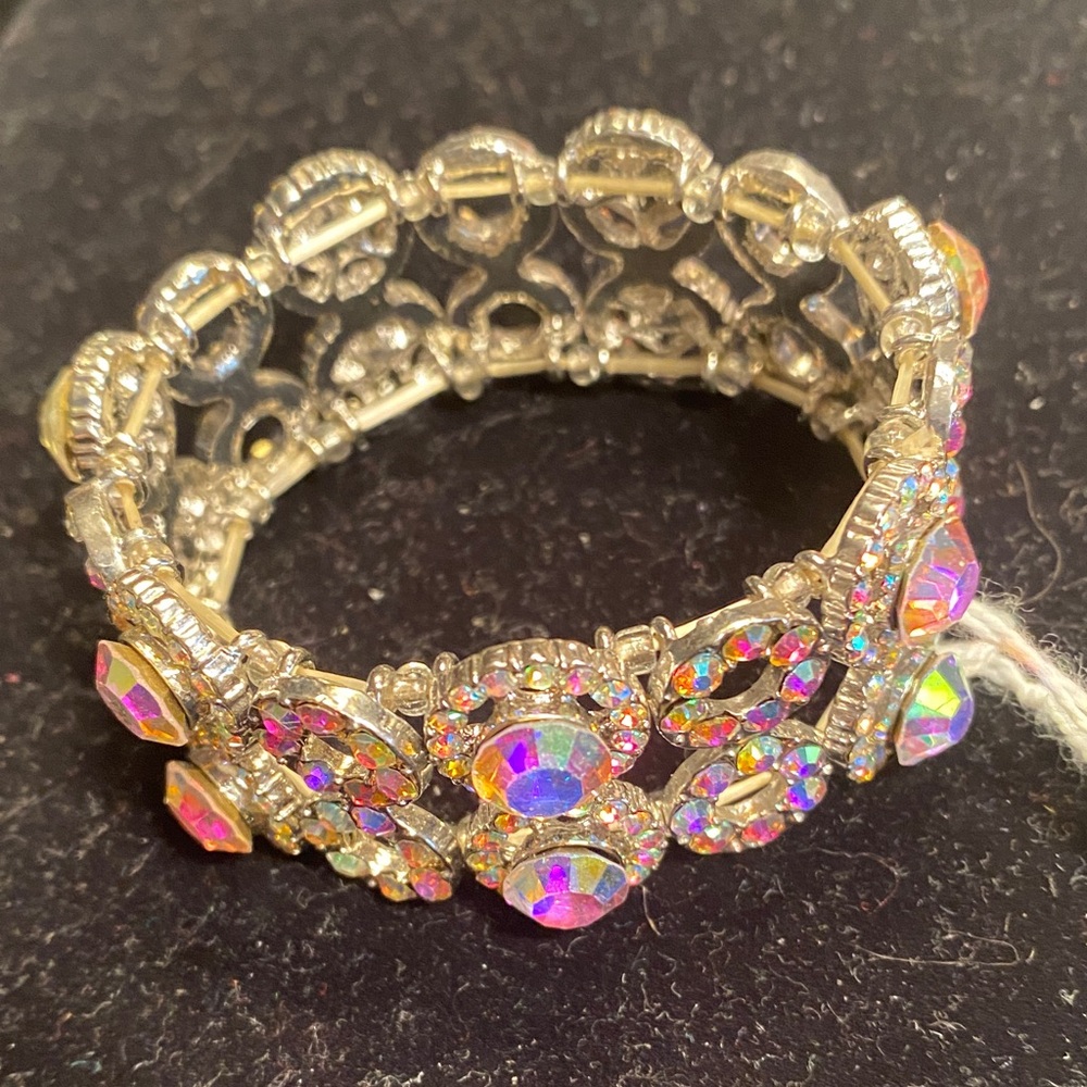 Impressions Iridescent Crystal Stretch Bracelet - Gold Tone
